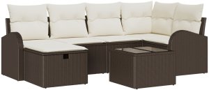 vidaXL 7-częściowy zestaw ogrodowy z poduszkami brązowy poli rattan 2