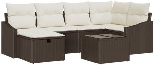 vidaXL Zestaw sof ogrodowych 7-częściowy z poduszkami Brązowy polirattan 2