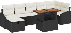 vidaXL 8-częściowy zestaw kanap ogrodowych z poduszkami w czarnym polirattanie 2