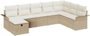 vidaXL Zestaw 8-częściowy sofa ogrodowa z poduszkami beżowa poli-rattanowa 11