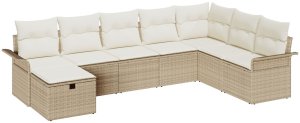 vidaXL Zestaw 8-częściowy sofa ogrodowa z poduszkami beżowa poli-rattanowa 2