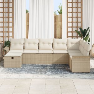 vidaXL Zestaw 8-częściowy sofa ogrodowa z poduszkami beżowa poli-rattanowa 3
