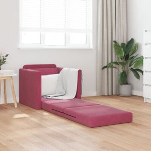 vidaXL Sofa Łóżko 2-w-1 Czerwony Wino 74x77x81 cm Aksamit 5