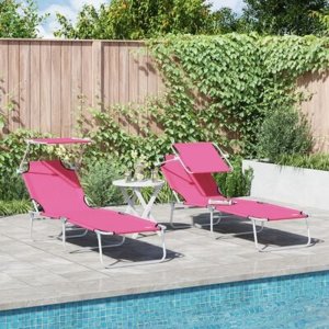 vidaXL 2 sztuki składanych leżaków słonecznych z daszkiem Różowy Oxford 600D 4