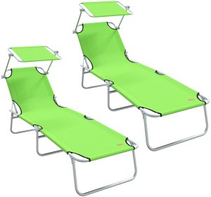 vidaXL Składane leżaki słoneczne 2 sztuki z daszkiem Zielony 600D materiał Oxford 2