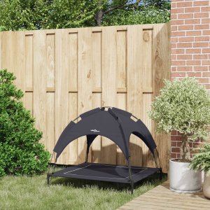 vidaXL Podwyższone legowisko dla psa z demontowalnym dachem Czarne L Stal 3