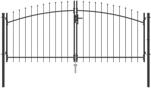 vidaXL Bramka ogrodowa z ostrym szczytem podwójnie otwierana szara 100x300 cm ze stali 2