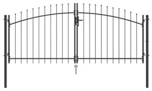 vidaXL Bramka ogrodowa z ostrym szczytem podwójnie otwierana szara 100x300 cm ze stali 3