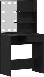 vidaXL Toaletka LED w czarnym dębie - 71x40x141 cm, wykonana z drewna inżynieryjnego 2