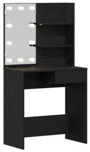 vidaXL Toaletka LED w czarnym dębie - 71x40x141 cm, wykonana z drewna inżynieryjnego 3