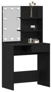 vidaXL Toaletka LED w czarnym dębie - 71x40x141 cm, wykonana z drewna inżynieryjnego 5