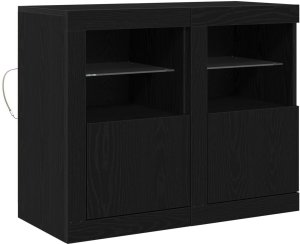 vidaXL Zestaw szafek bocznych z oświetleniem LED 2 szt. Czarny dąb 41x37x67 cm 2