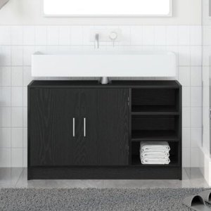 vidaXL Cabinet umywalkowy czarny dąb 90x29x55 cm Drewno inżynieryjne 4