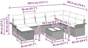 Zestaw sof ogrodowych 9-elementowy z poduszkami czarny poli rattan 10