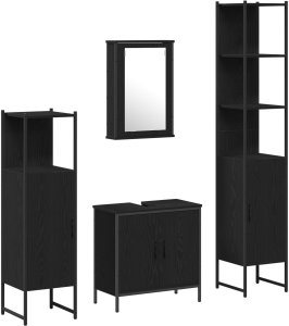 Czteroczęściowy Zestaw Mebli Łazienkowych Czarny Dąb Drewno 2