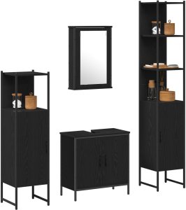 Czteroczęściowy Zestaw Mebli Łazienkowych Czarny Dąb Drewno 3