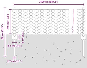 Słupki ogrodzeniowe 11 szt U-Channel 40 cm stal ocynkowana, Sześciokątne ogrodzenie 0.4x25 m stal ocynkowana 10
