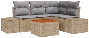 Zestaw mebli ogrodowych 5-częściowy z poduszkami beżowy, polirattan, akacja 2