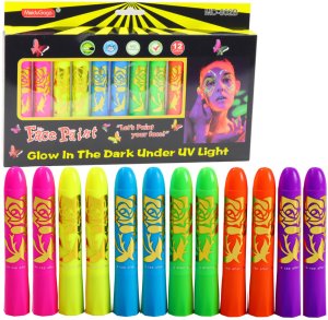 Zestaw Do Malowania Twarzy Pisaki Kredki Neonowe UV Fluorescencyjne 12szt LEAN 3