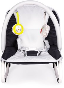 Leżaczek bujaczek składana kołyska z zabawkami biało-grafitowy 3