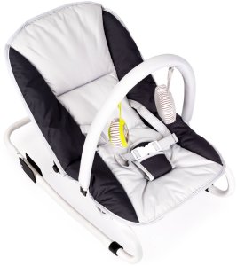 Leżaczek bujaczek składana kołyska z zabawkami biało-grafitowy 10