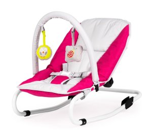 Leżaczek bujaczek składana kołyska z zabawkami biało-różowy 4