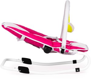 Leżaczek bujaczek składana kołyska z zabawkami biało-różowy 5