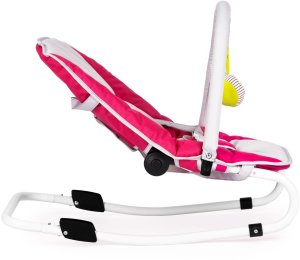 Leżaczek bujaczek składana kołyska z zabawkami biało-różowy 6