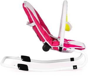 Leżaczek bujaczek składana kołyska z zabawkami biało-różowy 7