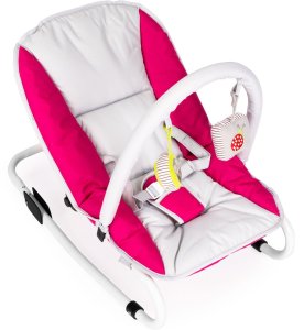 Leżaczek bujaczek składana kołyska z zabawkami biało-różowy 8