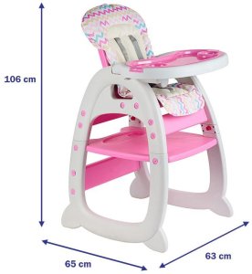 Krzesełko do karmienia zestaw 3w1 biało-różowe 4