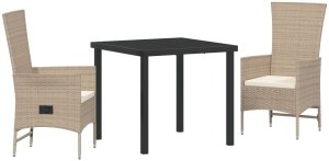 vidaXL 3-częściowy zestaw do jadalni ogrodowej z poduszkami beżowy polirattan 2