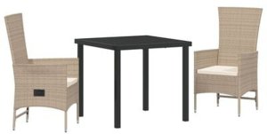vidaXL 3-częściowy zestaw do jadalni ogrodowej z poduszkami beżowy polirattan 3