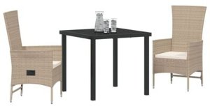 vidaXL 3-częściowy zestaw do jadalni ogrodowej z poduszkami beżowy polirattan 5