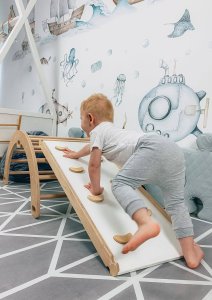 Domowy plac zabaw Sweet Plus drewno | Montessori | bujak + zjeżdżalnia 2w1 2