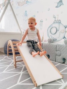 Domowy plac zabaw Sweet Plus drewno | Montessori | bujak + zjeżdżalnia 2w1 3