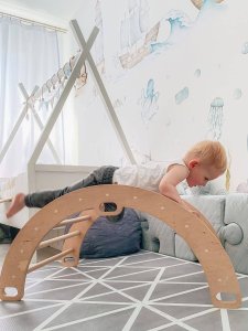 Domowy plac zabaw Sweet Plus drewno | Montessori | bujak + zjeżdżalnia 2w1 4