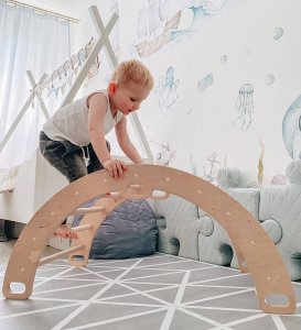 Domowy plac zabaw Sweet Plus drewno | Montessori | bujak + zjeżdżalnia 2w1 8