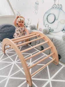 Domowy plac zabaw Sweet Plus drewno | Montessori | bujak + zjeżdżalnia 2w1 9