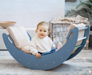 Plac zabaw do domu Moon Plus | biały | Bujak + zjeżdżalnia 2w1 5