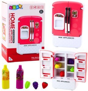 Lodówka Zabawkowa Dla Dzieci Owoce Soki Światła Dźwięki Różowa LEAN Toys 1
