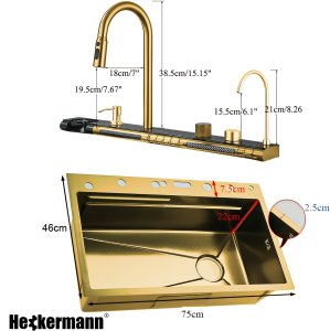 Zlew wielofunkcyjny z ociekaczem Heckermann B7546X Złoty 2