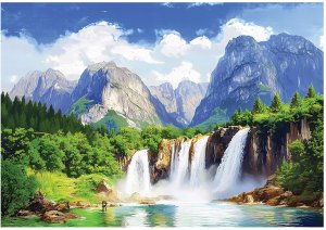 Fototapeta 3D Wodospad Góry Las Natura Na Ścianę Sypialnia Salon 300X210 1