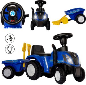 Jeździk odpychacz traktor z przyczepką i funkcjami dźwiękowymi oraz świetlnymi NEW HOLLAND niebieski 1