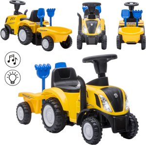 Jeździk odpychacz traktor z przyczepką i funkcjami dźwiękowymi oraz świetlnymi NEW HOLLAND żółty 1