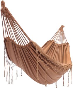 Dwuosobowy hamak ogrodowy z frędzlami w stylu boho BRĄZOWY 1