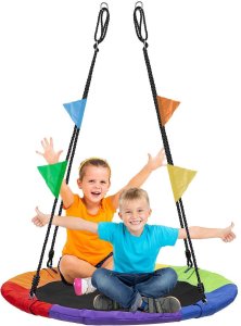 Huśtawka ogrodowa Bocianie Gniazdo XL, 100 cm, 150 kg, multikolor, kolorowe chorągiewki 1
