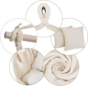 Huśtawka ogrodowa, fotel wiszący brazylijski z poduszkami 130kg beżowy 3