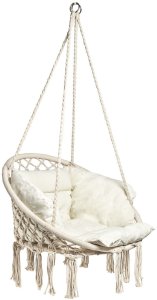 Ażurowa huśtawka ogrodowa, fotel wiszący z poduszką, bocianie gniazdo 150kg beżowy 12