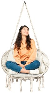 Ażurowa huśtawka ogrodowa, fotel wiszący z poduszką, bocianie gniazdo 150kg beżowy 13